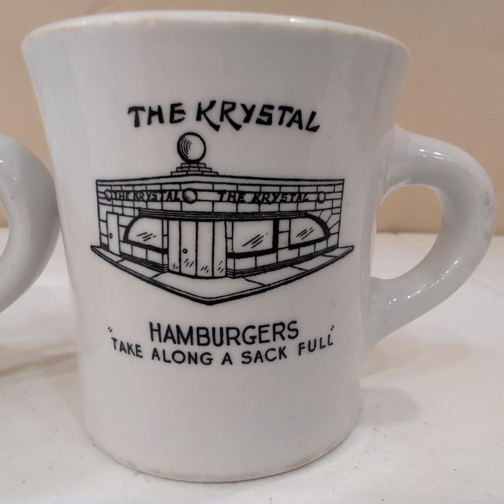 VTG Krystal Hamburgers Restaurant‎ 2 Mugs Set Heavy Duty Take Along a Sack Full - Picture 2 of 5